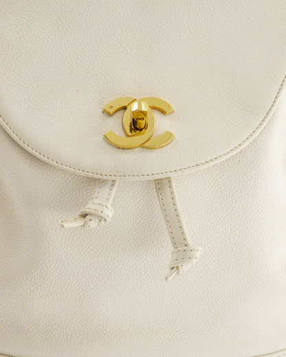 Chanel Vintage White Caviar Backpack Bag with 24k Gold Hardware