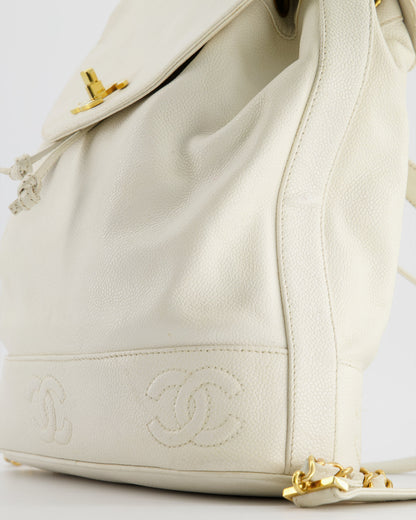 Chanel Vintage White Caviar Backpack Bag with 24k Gold Hardware