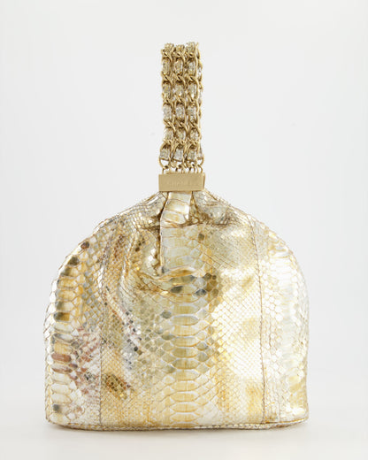 Chanel Vintage Limited Edition Gold Metallic Python Top Handle Bag