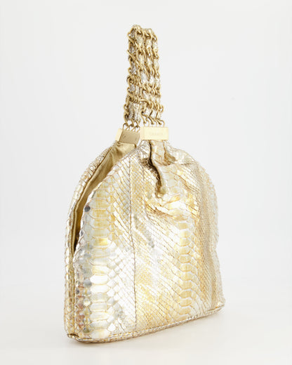 Chanel Vintage Limited Edition Gold Metallic Python Top Handle Bag