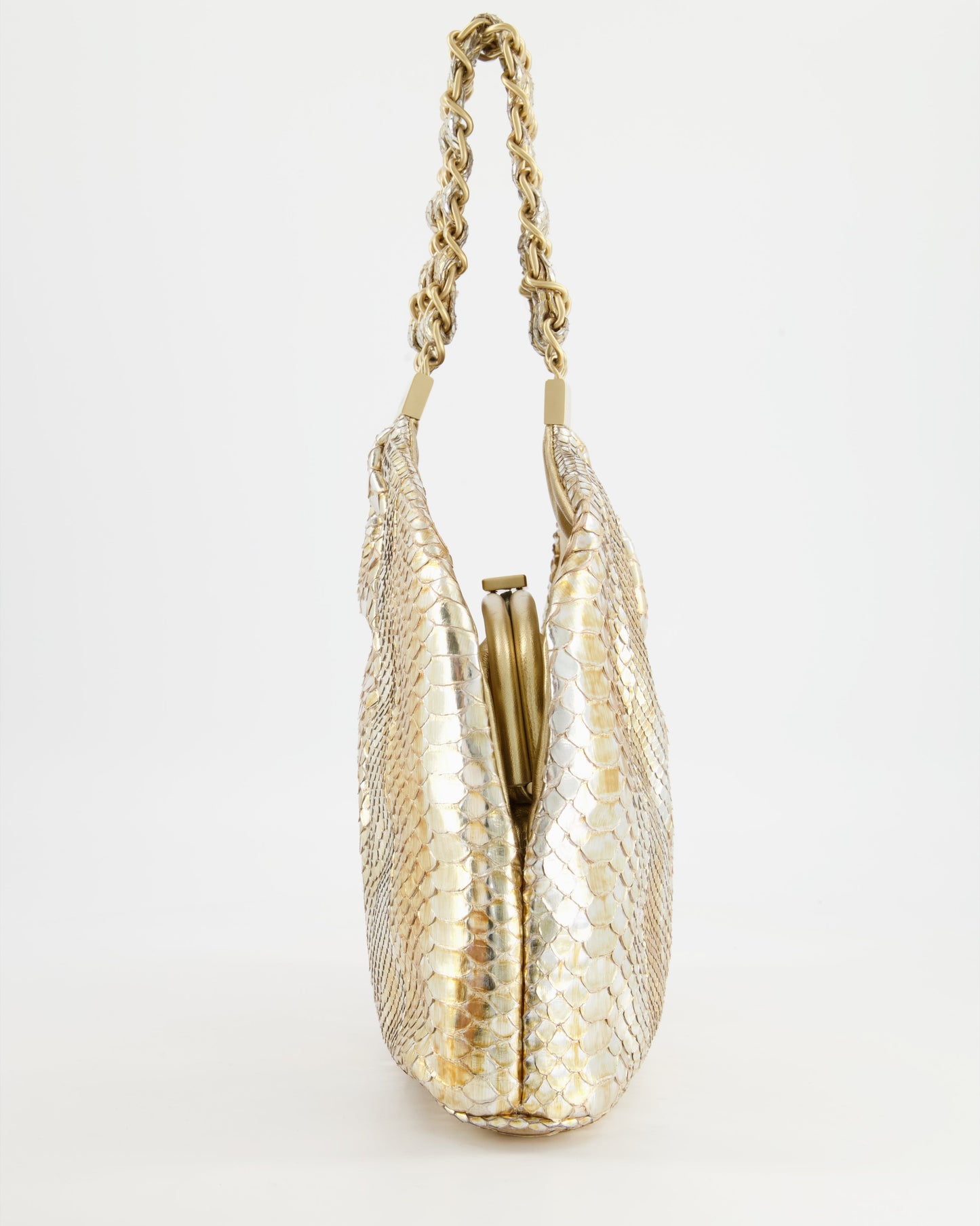 Chanel Vintage Limited Edition Gold Metallic Python Top Handle Bag