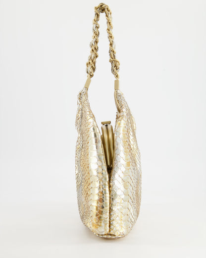 Chanel Vintage Limited Edition Gold Metallic Python Top Handle Bag