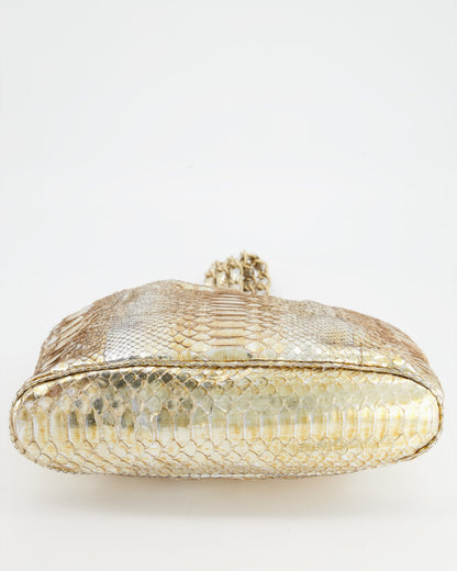Chanel Vintage Limited Edition Gold Metallic Python Top Handle Bag
