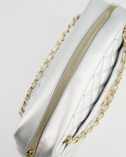 Chanel Metallic Silver Camera Bag in Lambskin With Brushed Gold Hardware