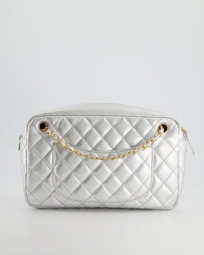 Chanel Metallic Silver Camera Bag in Lambskin With Brushed Gold Hardware
