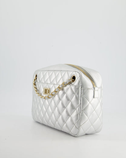 Chanel Metallic Silver Camera Bag in Lambskin With Brushed Gold Hardware