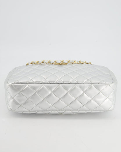 Chanel Metallic Silver Camera Bag in Lambskin With Brushed Gold Hardware