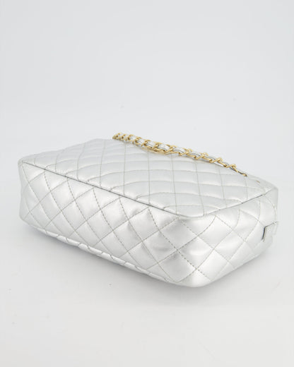 Chanel Metallic Silver Camera Bag in Lambskin With Brushed Gold Hardware