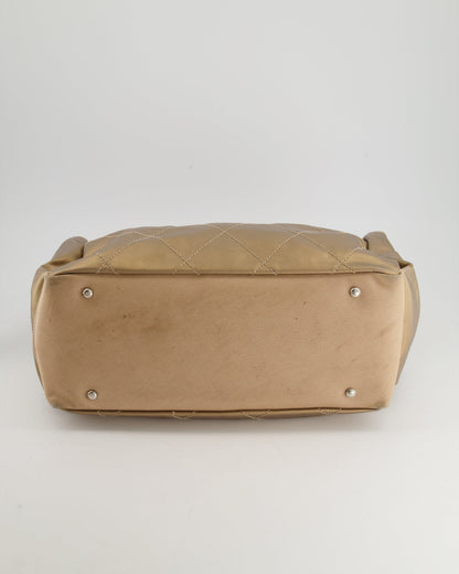 Chanel Vintage Bronze Canvas Shopper Tote Bag with Silver Hardware