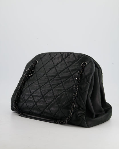 Chanel Charcoal Shimmer Quilted Lambskin CC Shoulder Bag with So Black Hardware