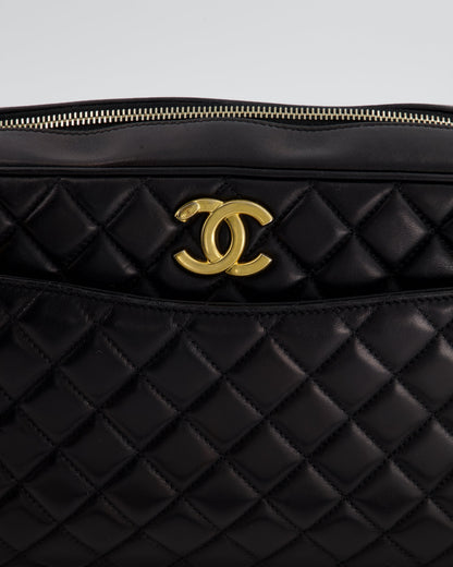 Chanel Black Crossbody Camera Bag in Quilted Lambskin With Gold Hardware