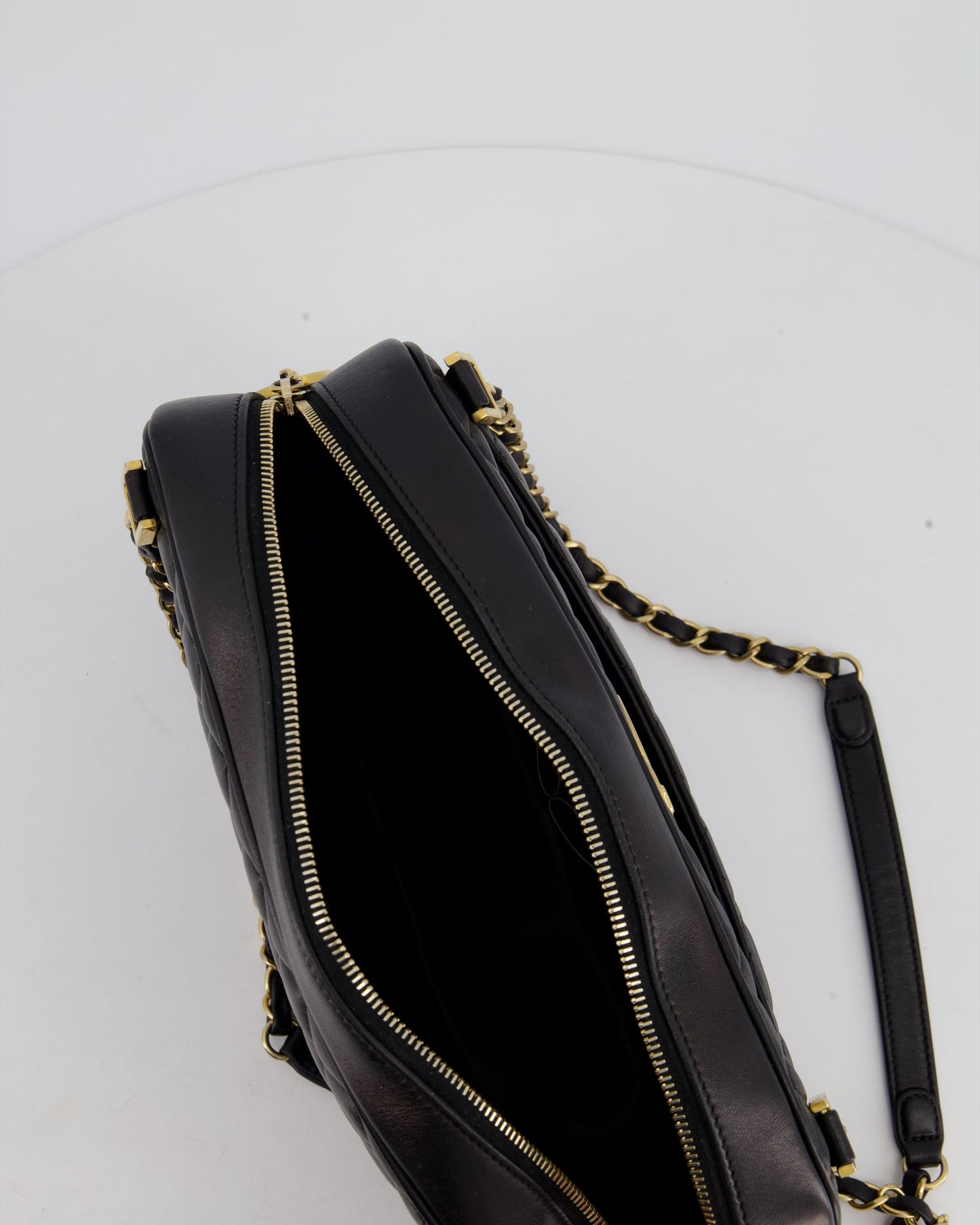 Chanel Black Crossbody Camera Bag in Quilted Lambskin With Gold Hardware
