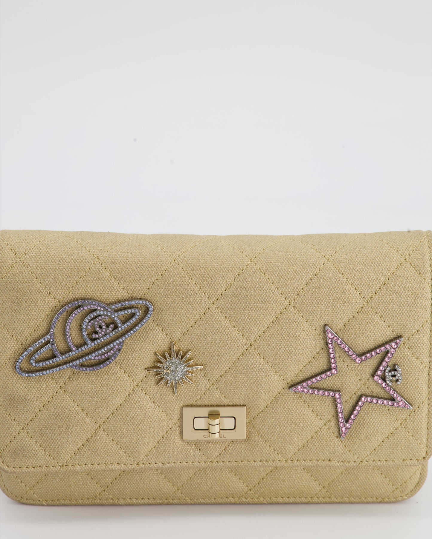 Chanel Metallic Gold Space Charms Reissue Wallet on Chain Bag with Gold Hardware