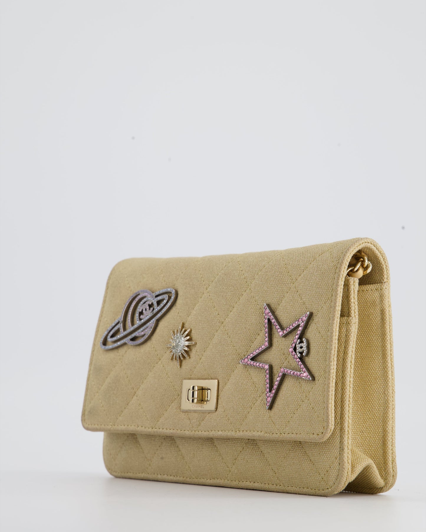 Chanel Metallic Gold Space Charms Reissue Wallet on Chain Bag with Gold Hardware