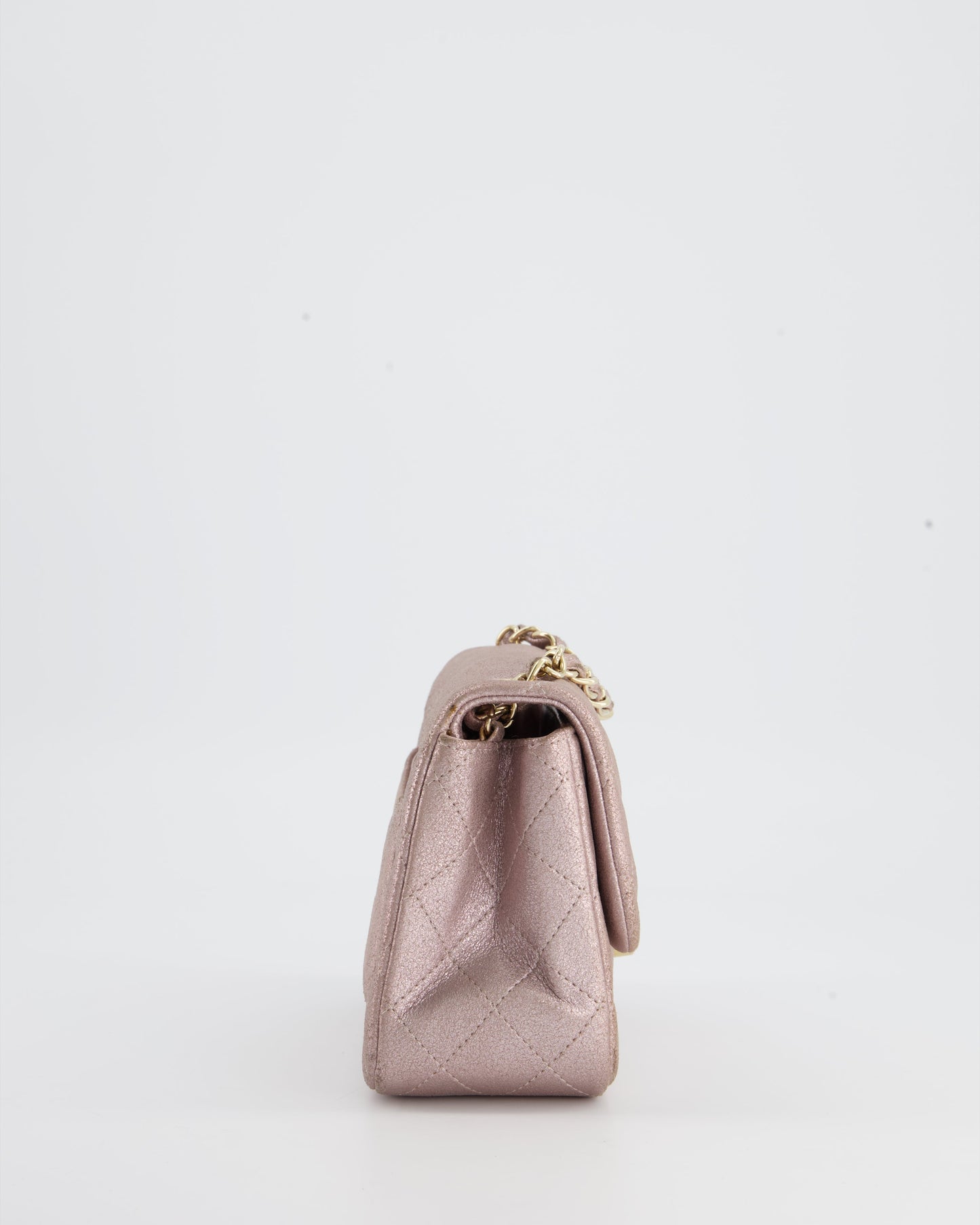 Chanel Metallic Rose Gold Mini Square Flap Bag in Coated Calfskin with Champagne Gold Hardware