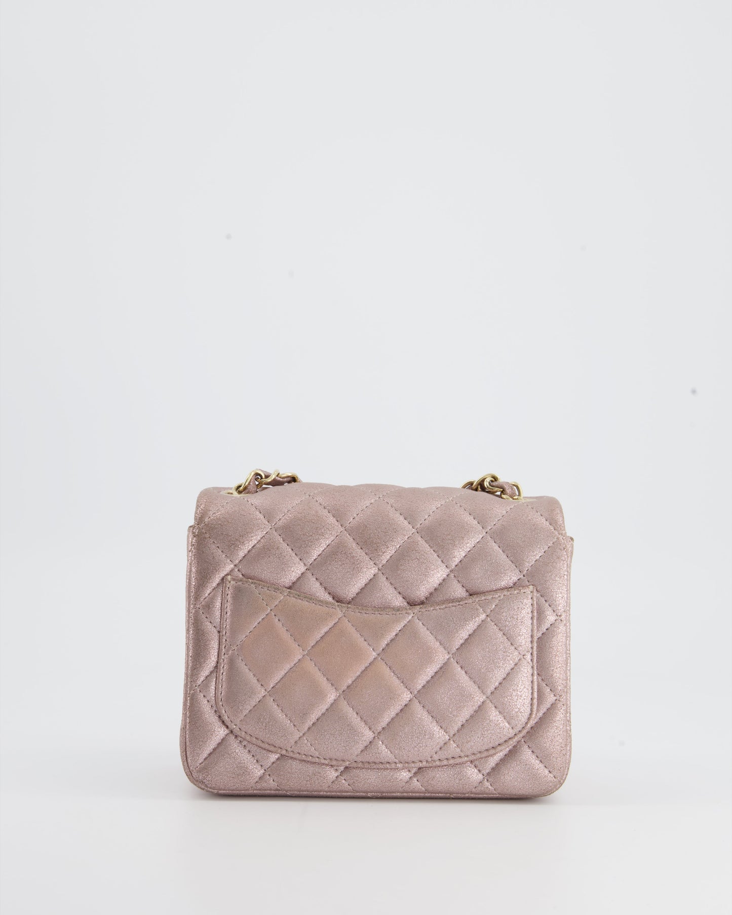 Chanel Metallic Rose Gold Mini Square Flap Bag in Coated Calfskin with Champagne Gold Hardware