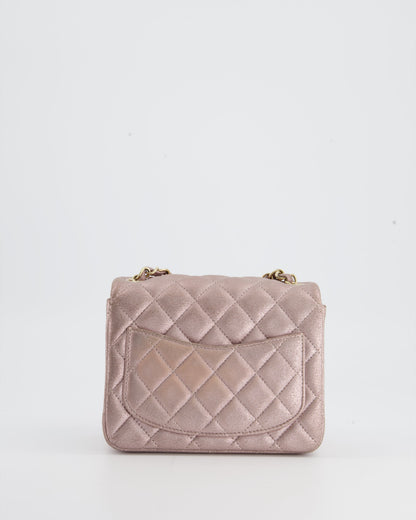 Chanel Metallic Rose Gold Mini Square Flap Bag in Coated Calfskin with Champagne Gold Hardware