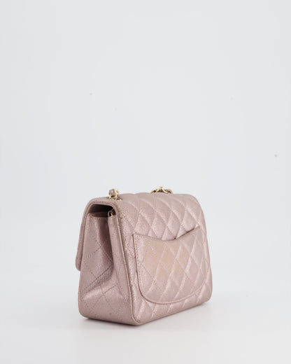 Chanel Metallic Rose Gold Mini Square Flap Bag in Coated Calfskin with Champagne Gold Hardware