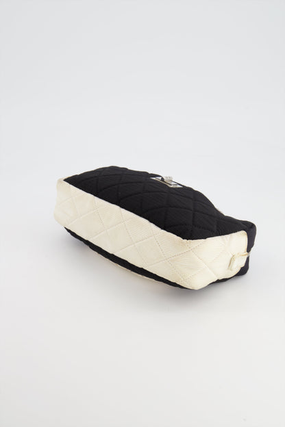 Chanel Black and White Canvas Camera Bag with Silver Hardware