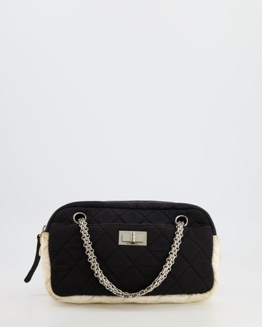 Chanel Black and White Canvas Camera Bag with Silver Hardware