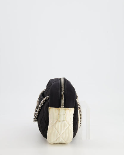 Chanel Black and White Canvas Camera Bag with Silver Hardware