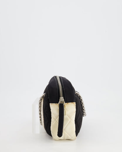 Chanel Black and White Canvas Camera Bag with Silver Hardware