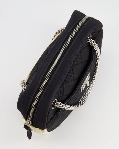 Chanel Black and White Canvas Camera Bag with Silver Hardware