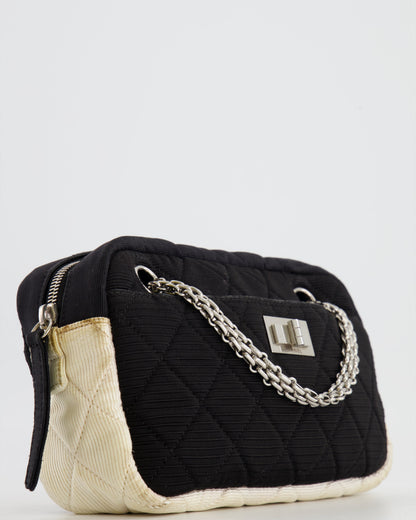 Chanel Black and White Canvas Camera Bag with Silver Hardware