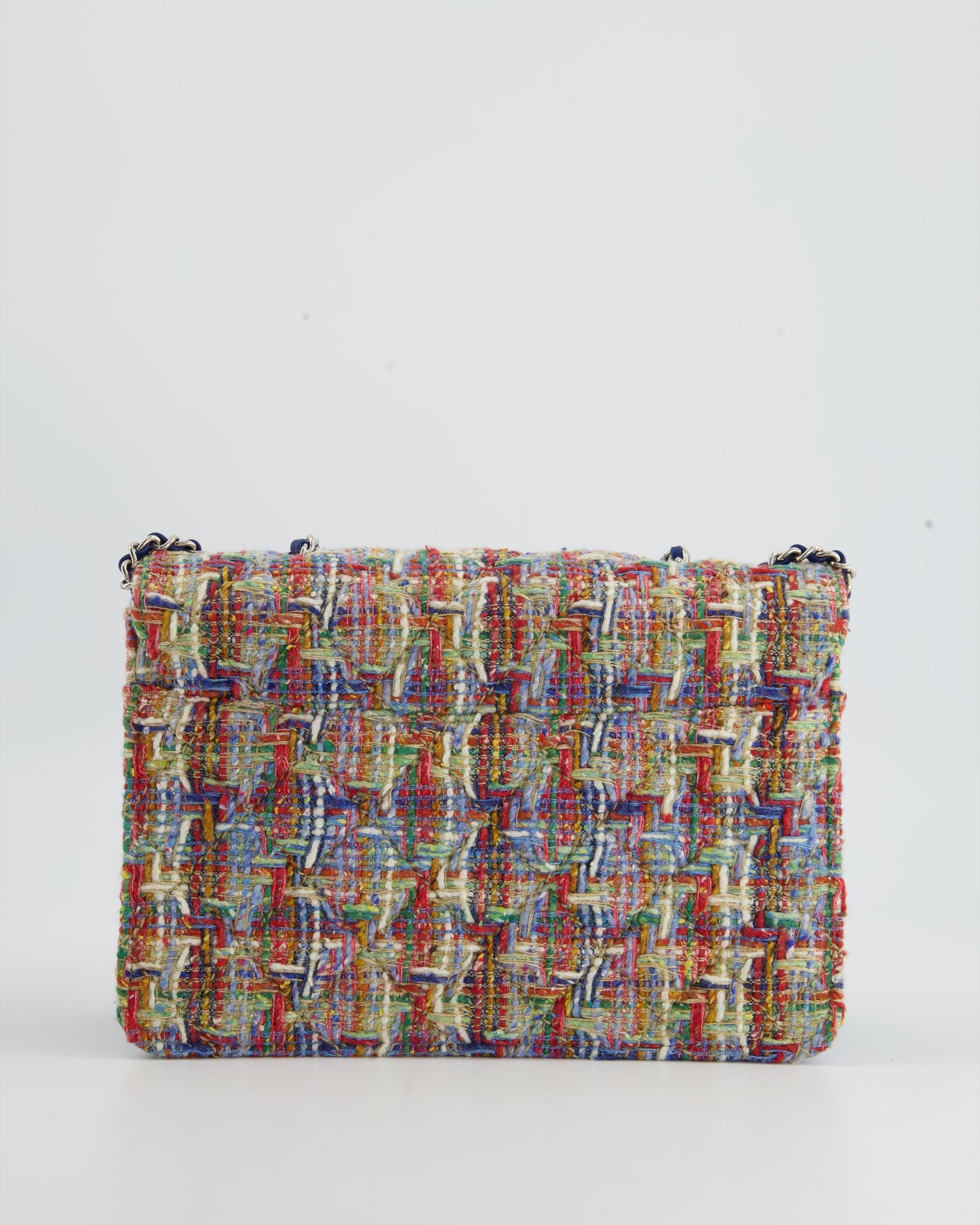Chanel Multi-Colour Tweed Flap Bag with Electric Blue Lambskin Detail and Silver Hardware