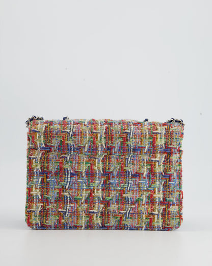 Chanel Multi-Colour Tweed Flap Bag with Electric Blue Lambskin Detail and Silver Hardware