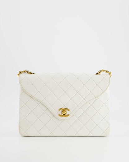 Chanel Vintage White Quilted Lambskin Single Flap Bag with 24k Gold Hardware