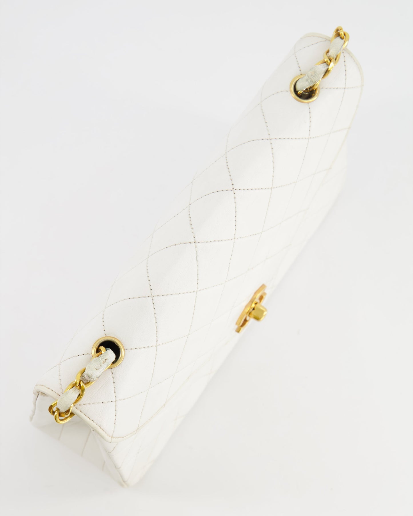 Chanel Vintage White Quilted Lambskin Single Flap Bag with 24k Gold Hardware
