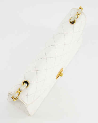 Chanel Vintage White Quilted Lambskin Single Flap Bag with 24k Gold Hardware