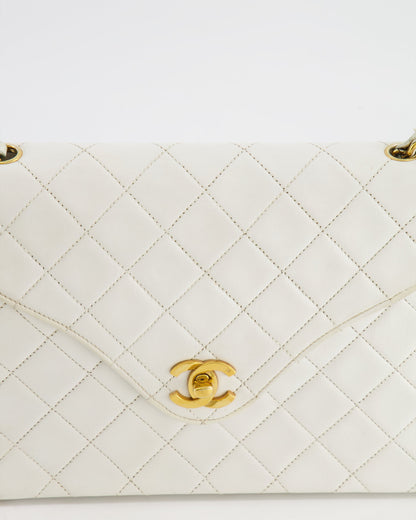Chanel Vintage White Quilted Lambskin Single Flap Bag with 24k Gold Hardware