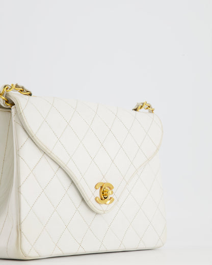 Chanel Vintage White Quilted Lambskin Single Flap Bag with 24k Gold Hardware