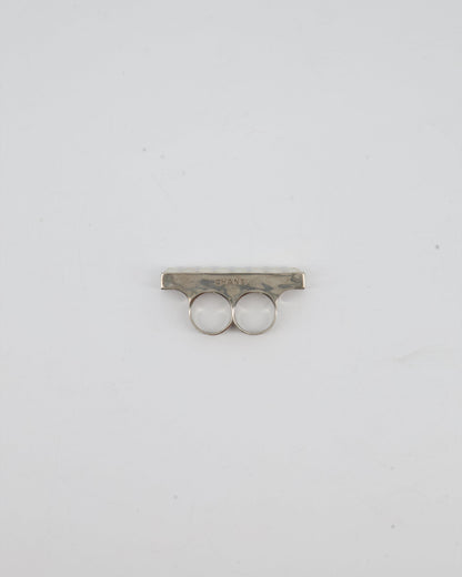 Chanel Double Pearl Ring with Silver Hardware