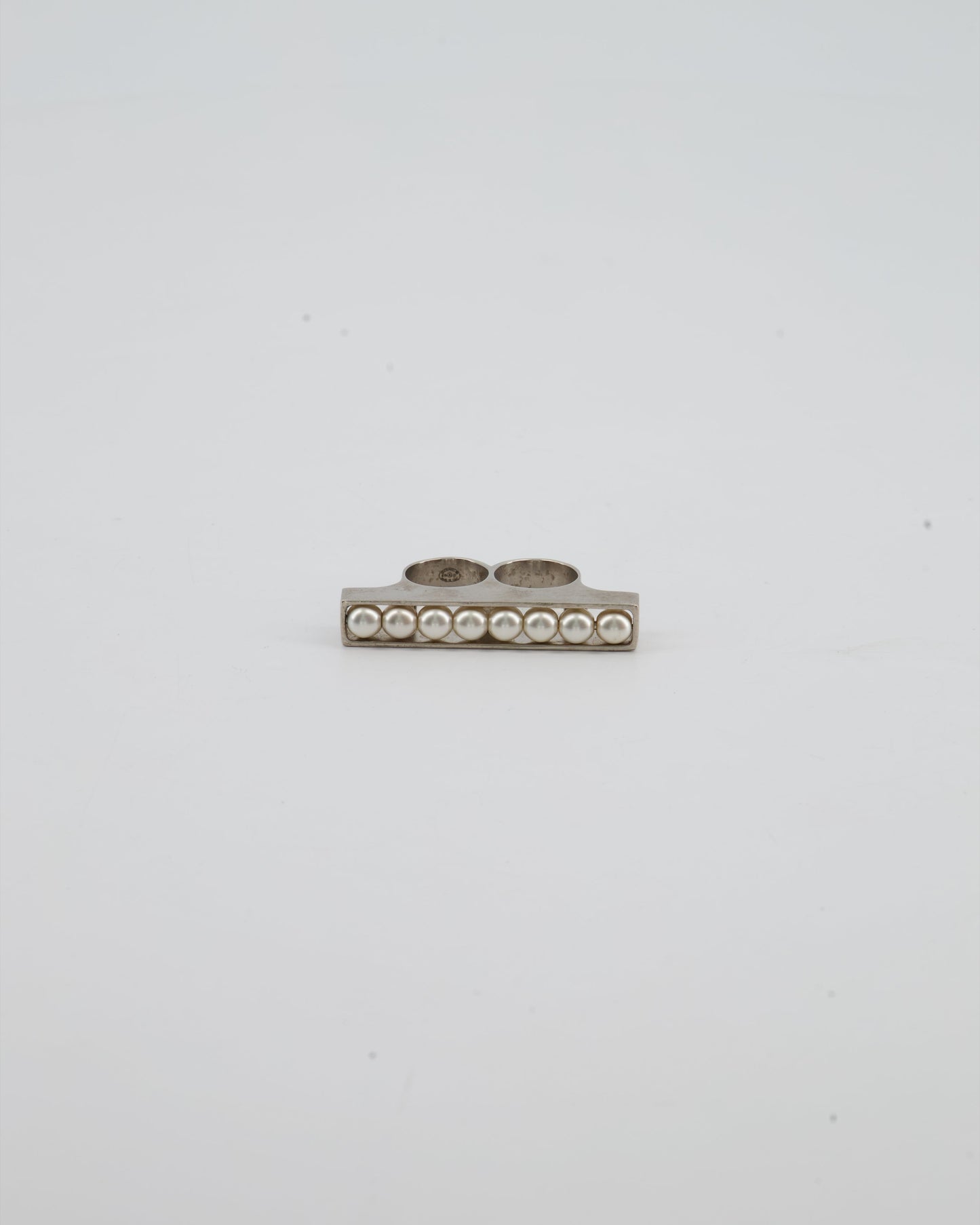 Chanel Double Pearl Ring with Silver Hardware