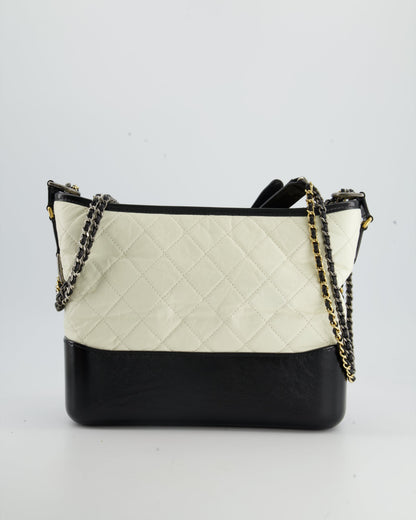 Chanel White and Black Medium Gabrielle Bag in Aged Calfskin Leather with Mixed Hardware