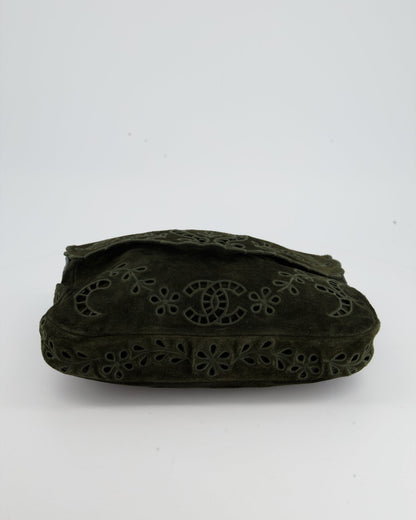 Chanel Khaki Suede Paisley Embroidered CC Messenger Bag with Ruthenium Hardware