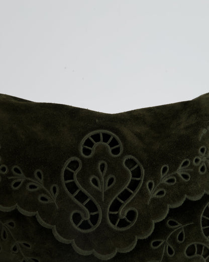 Chanel Khaki Suede Paisley Embroidered CC Messenger Bag with Ruthenium Hardware