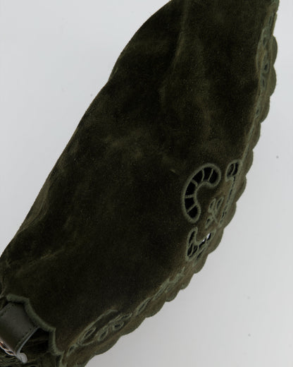 Chanel Khaki Suede Paisley Embroidered CC Messenger Bag with Ruthenium Hardware