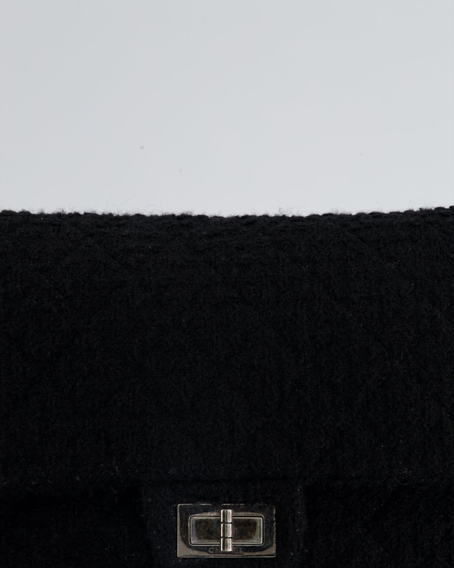 Chanel Large Black Reissue Bag in Tweed Fabric with Ruthenium Hardware