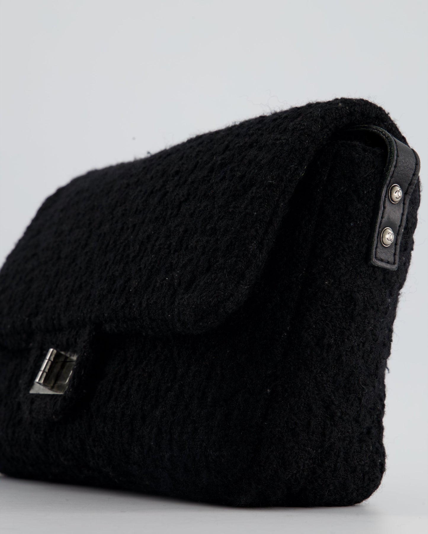 Chanel Large Black Reissue Bag in Tweed Fabric with Ruthenium Hardware