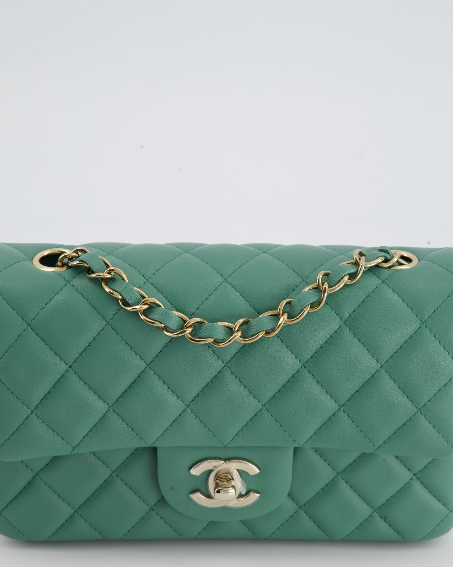 Chanel Green Mini Rectangular Bag in Lambskin Leather with  Champagne Gold Hardware