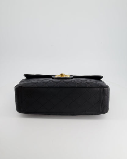 Chanel Navy Vintage Maxi Mademoiselle Single Flap Bag in Lambskin with 24K Gold Hardware