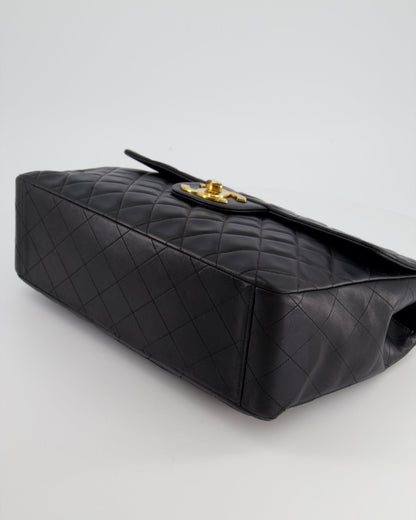 Chanel Navy Vintage Maxi Mademoiselle Single Flap Bag in Lambskin with 24K Gold Hardware