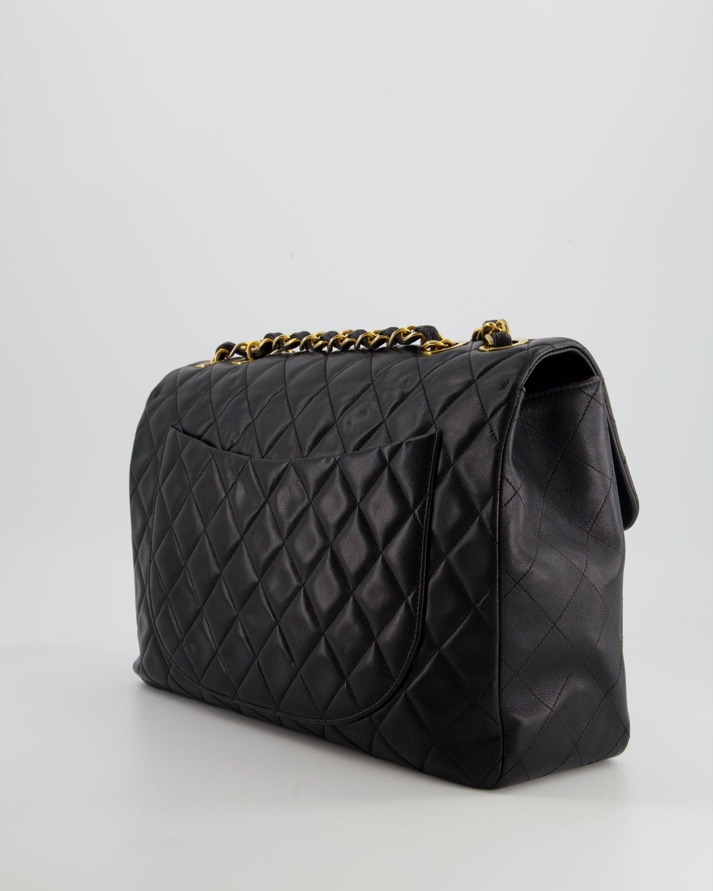 Chanel Navy Vintage Maxi Mademoiselle Single Flap Bag in Lambskin with 24K Gold Hardware
