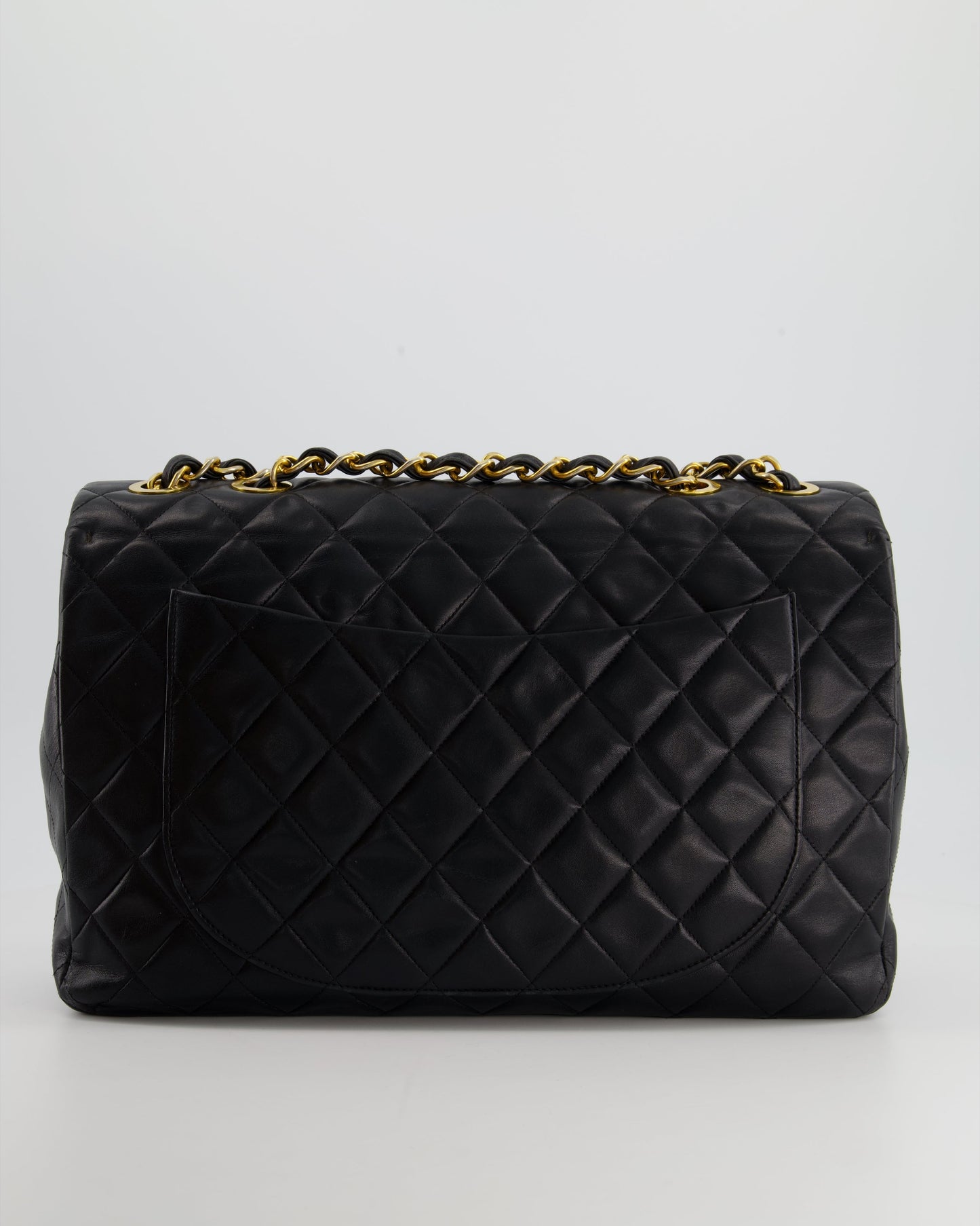 Chanel Navy Vintage Maxi Mademoiselle Single Flap Bag in Lambskin with 24K Gold Hardware