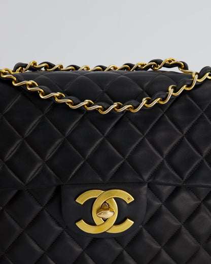 Chanel Navy Vintage Maxi Mademoiselle Single Flap Bag in Lambskin with 24K Gold Hardware