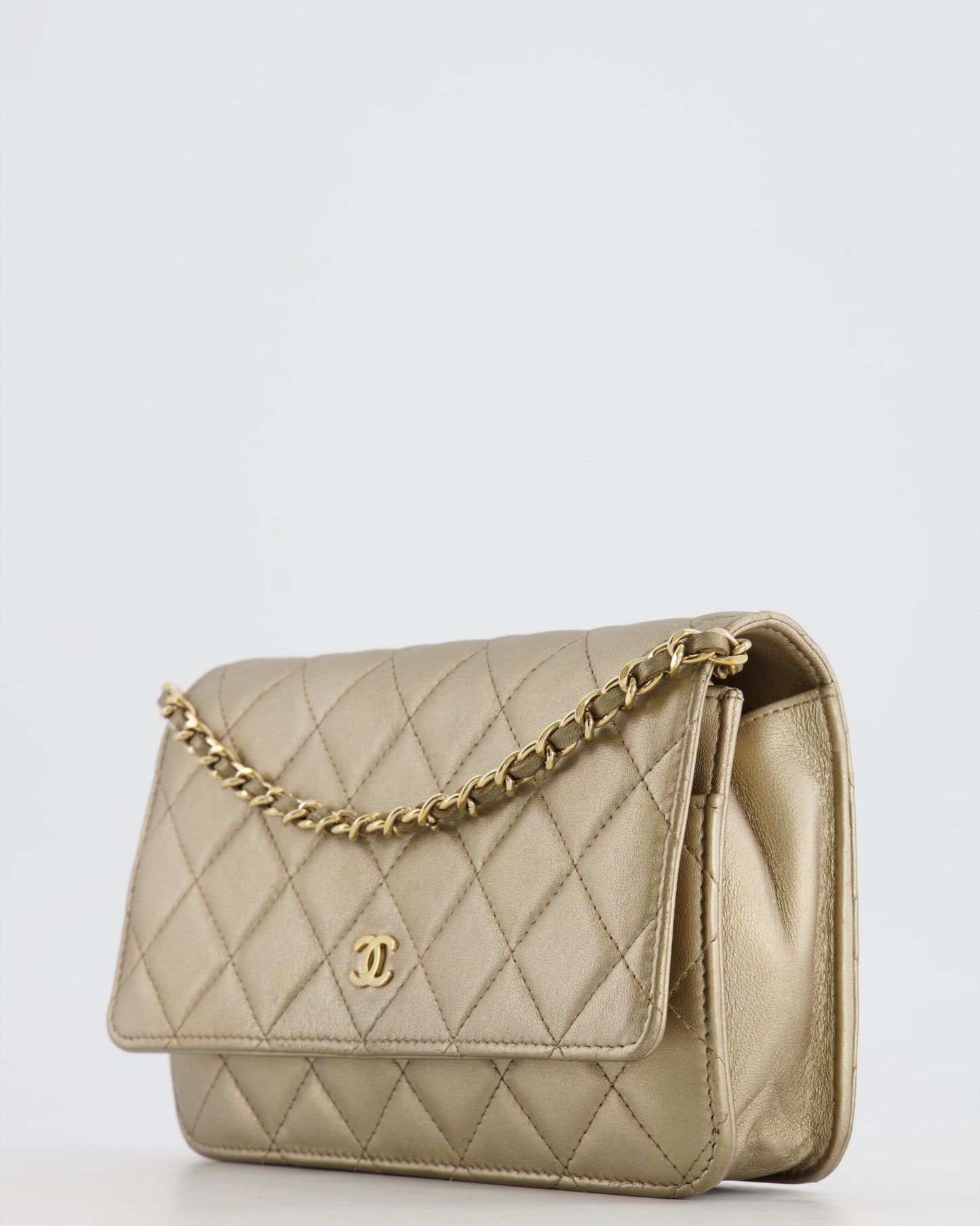 Chanel Metallic Gold Wallet on Chain Bag in Lambskin Leather with Gold Hardware